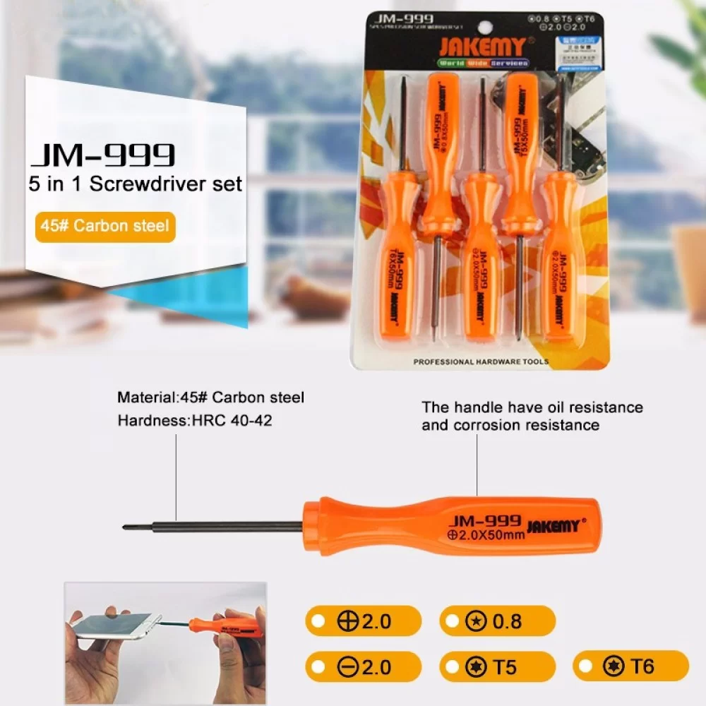 Picture of JAKEMY JM-999 5 in 1 Precision Screwdriver Set Carbon Steel Repair Opening Tools Kit